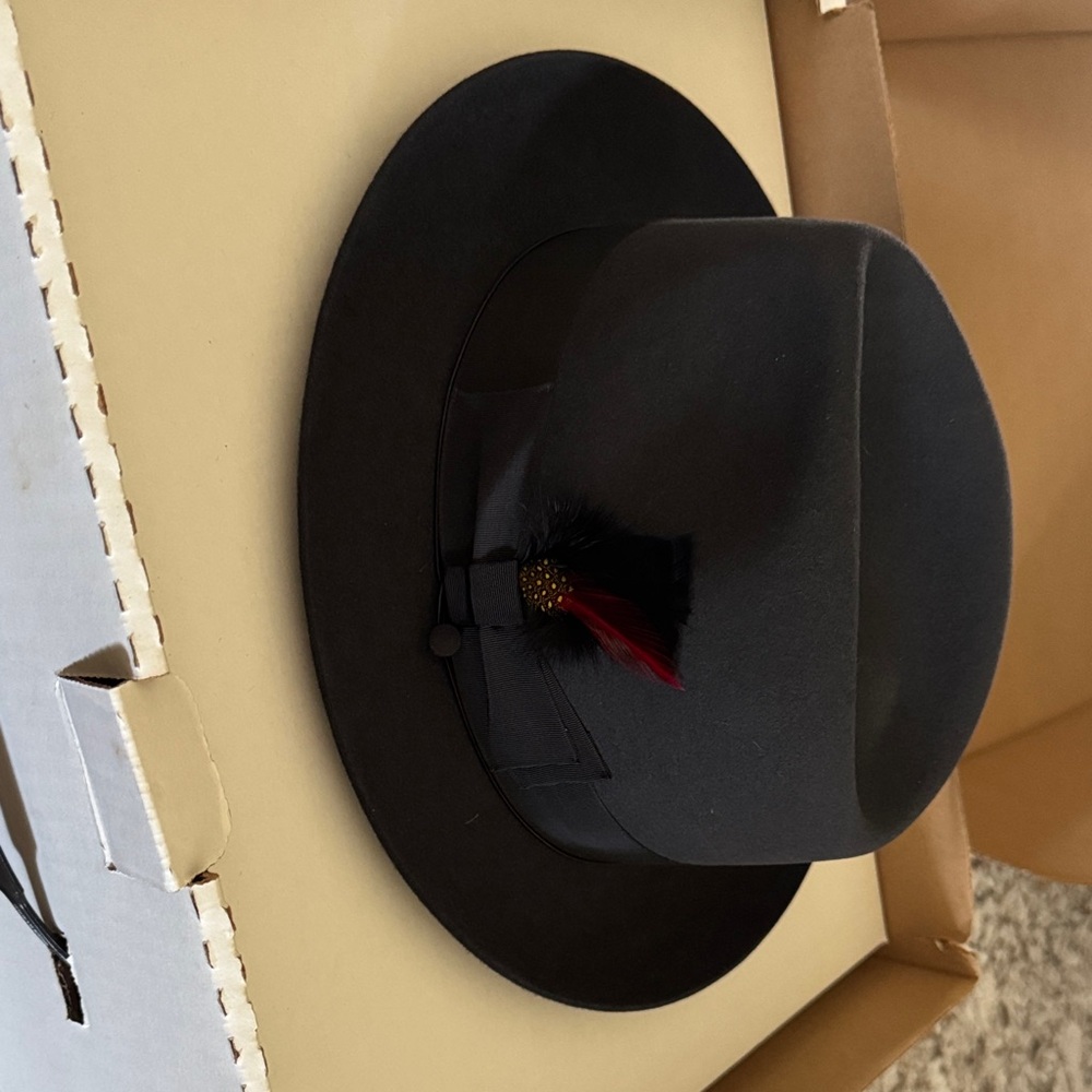 Black Wool Fedora Hat with Feather Accent - Picture 2 of 7